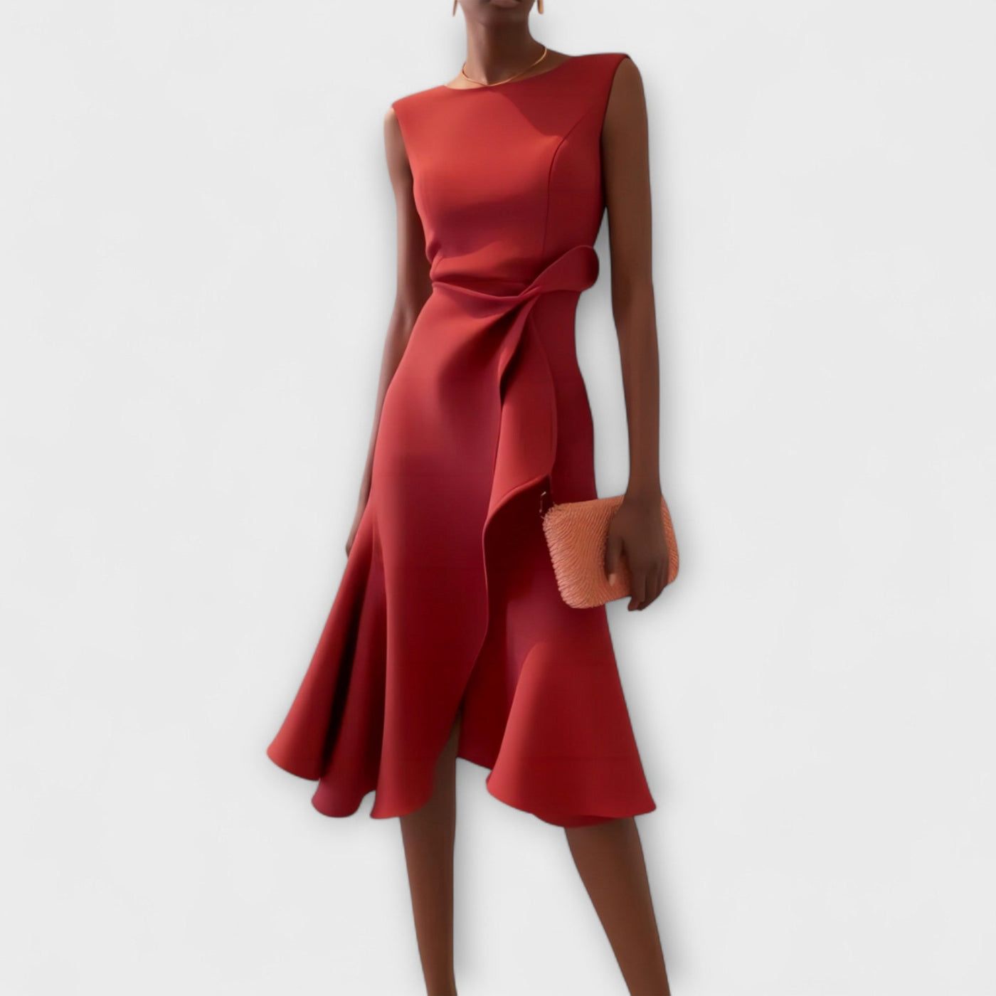Asymmetrisches, drapiertes Midikleid