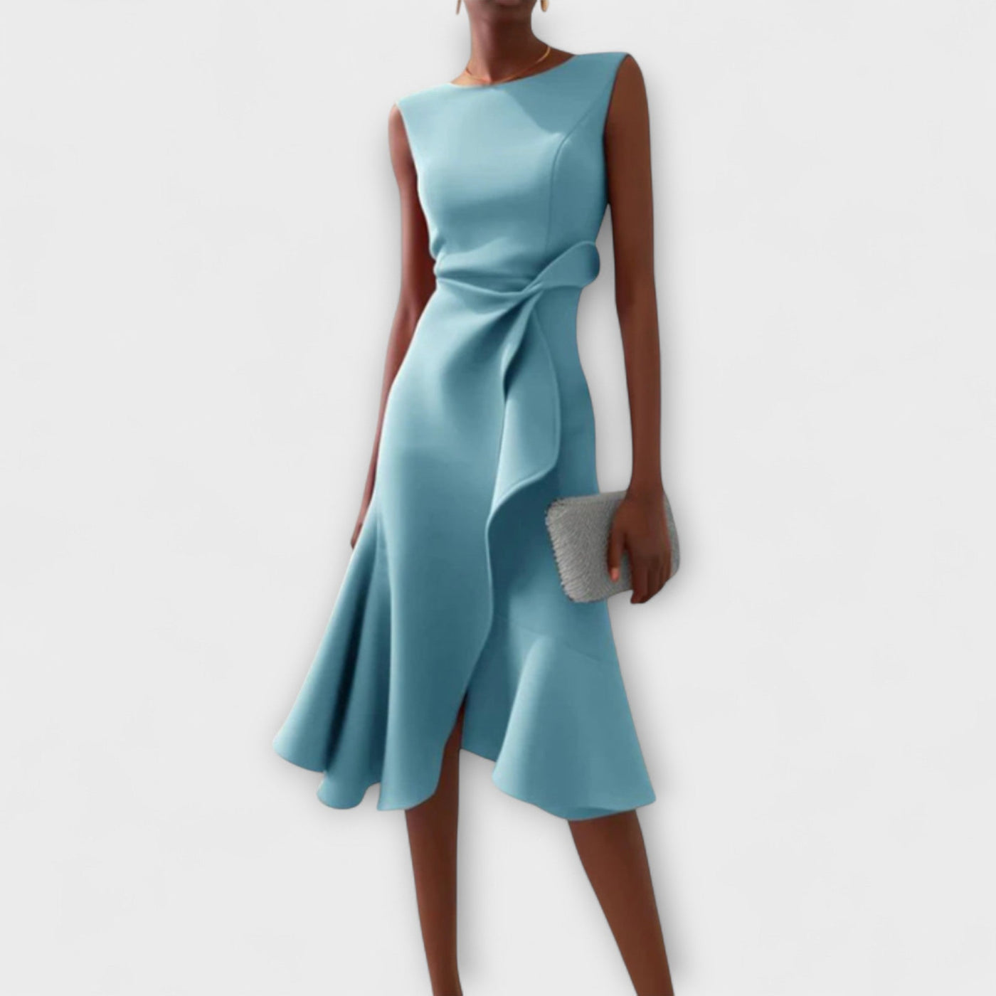 Asymmetrisches, drapiertes Midikleid