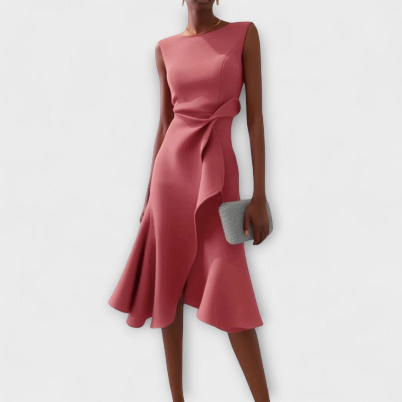 Asymmetrisches, drapiertes Midikleid